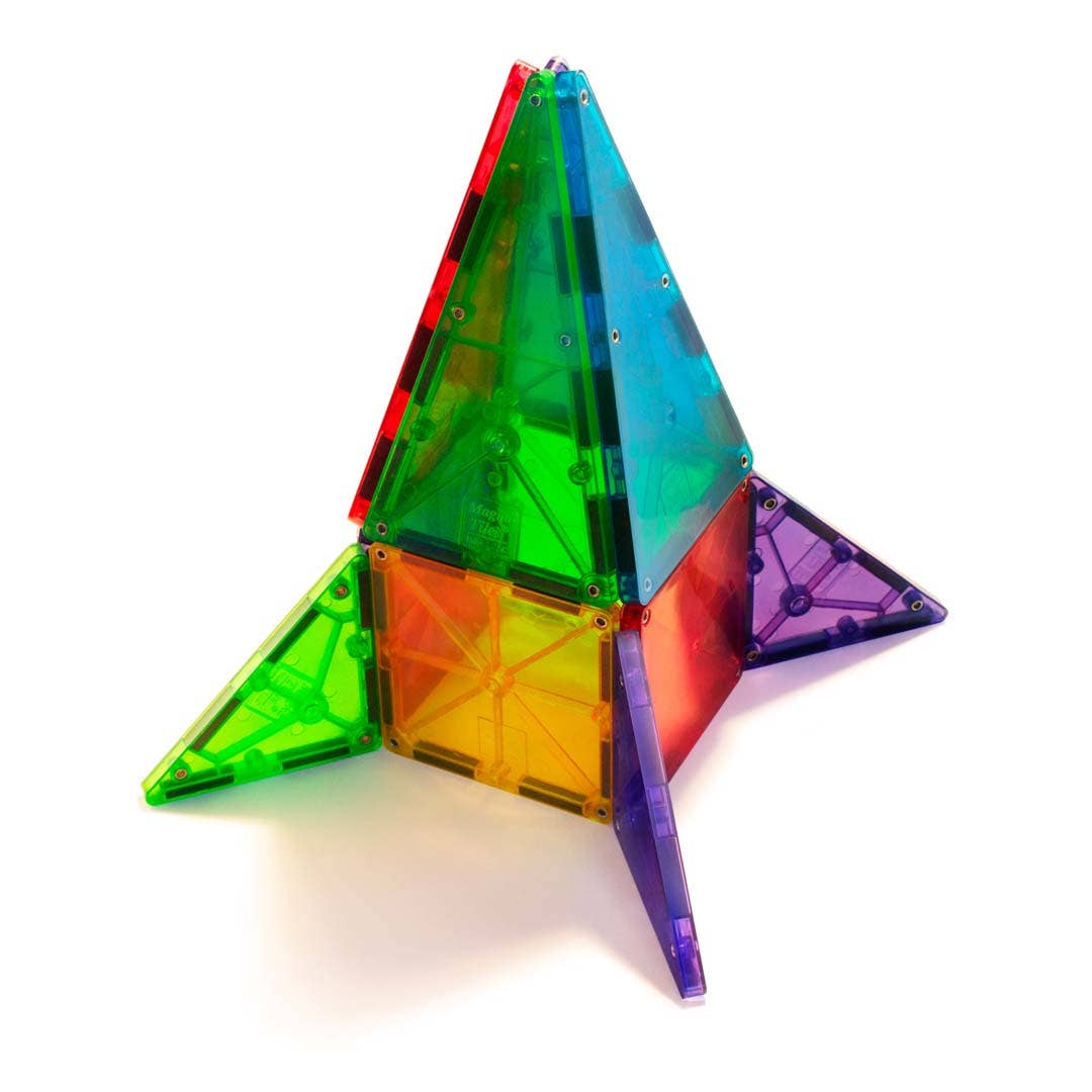 Colorful geometric transparent pyramid toy on a white background