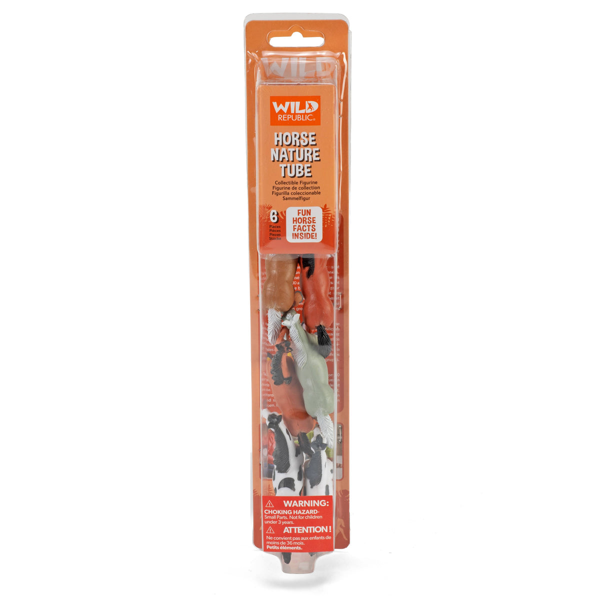 Horse nature tube packaging with orange and white design on a white background