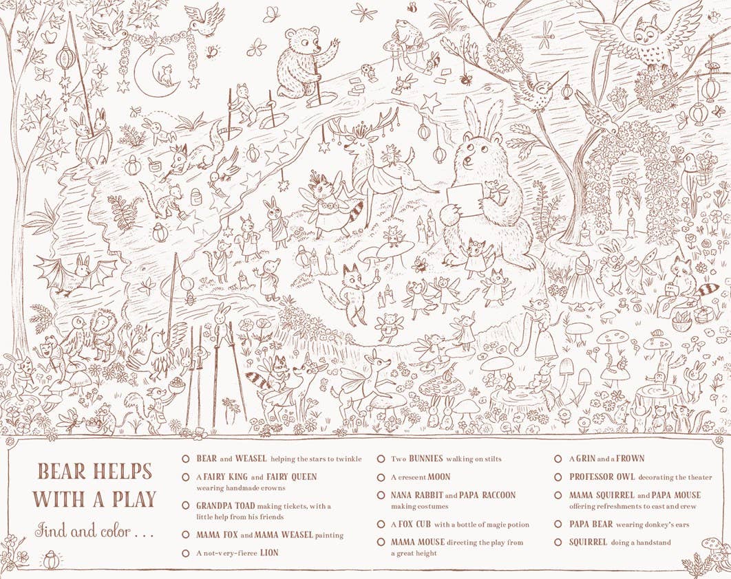 Illustrated scene with various animals and objects on a light background