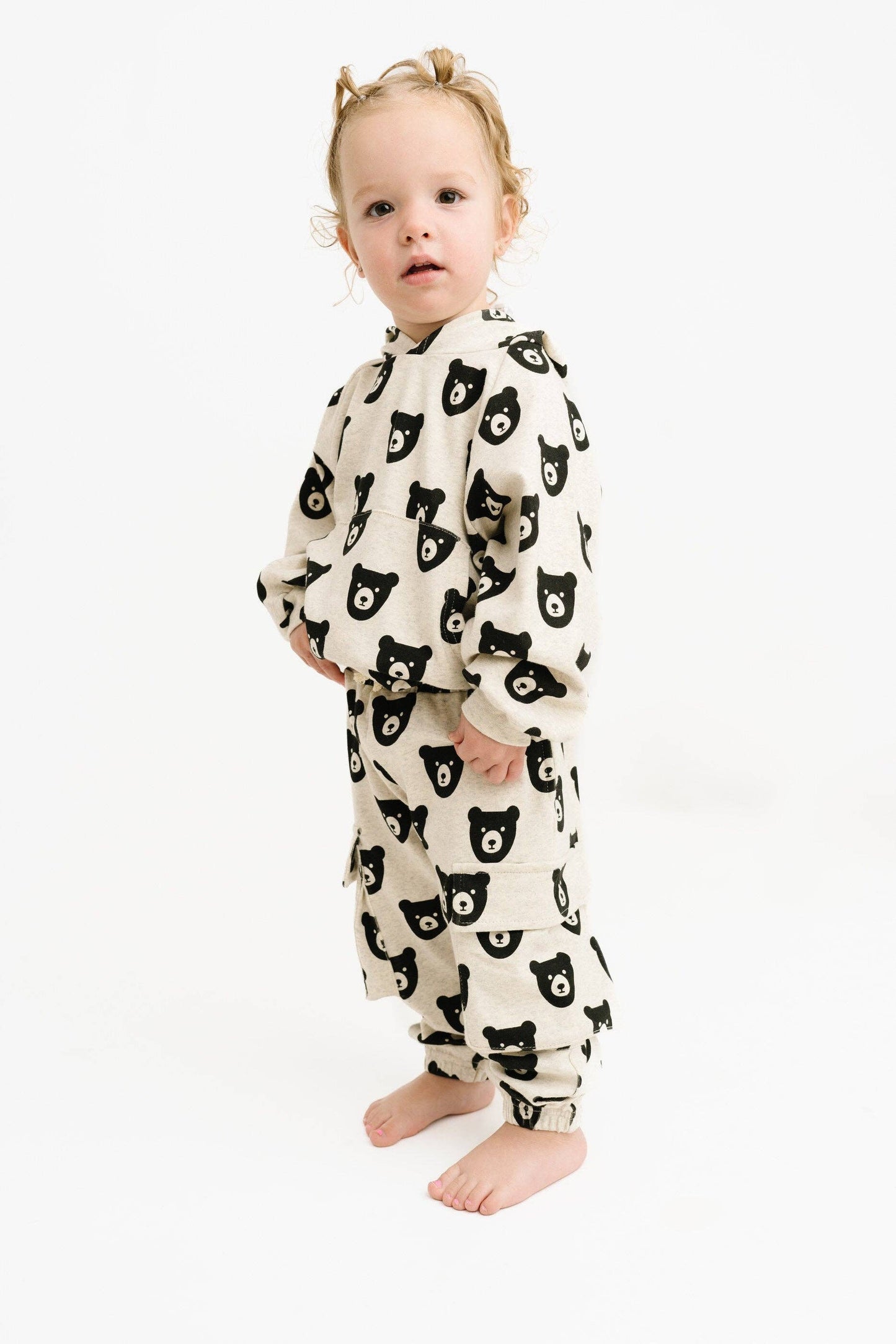 Oatmeal Bear Cargo Hoodie Set