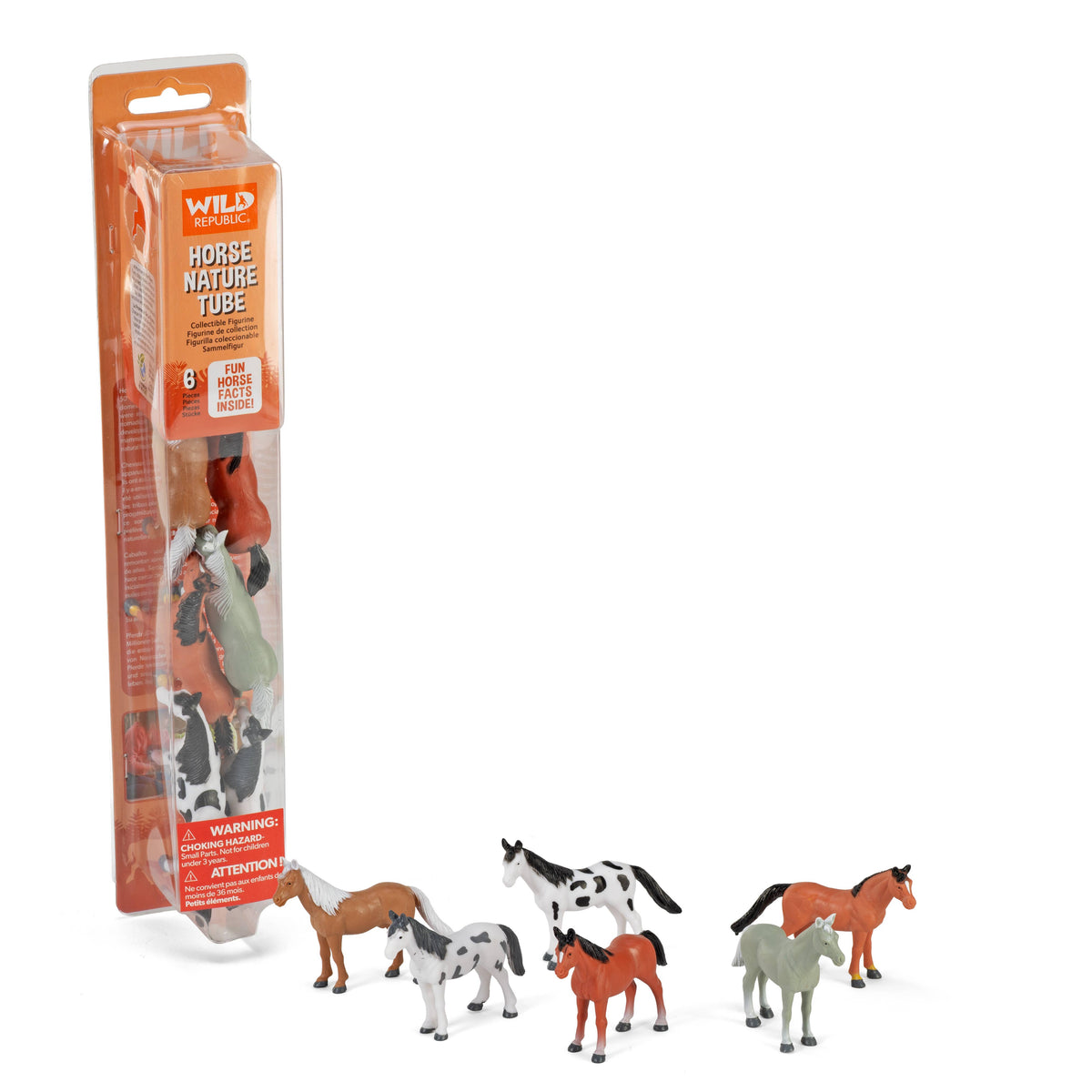 Packaged Wild Republic horse nature tubes with toy horses on a white background