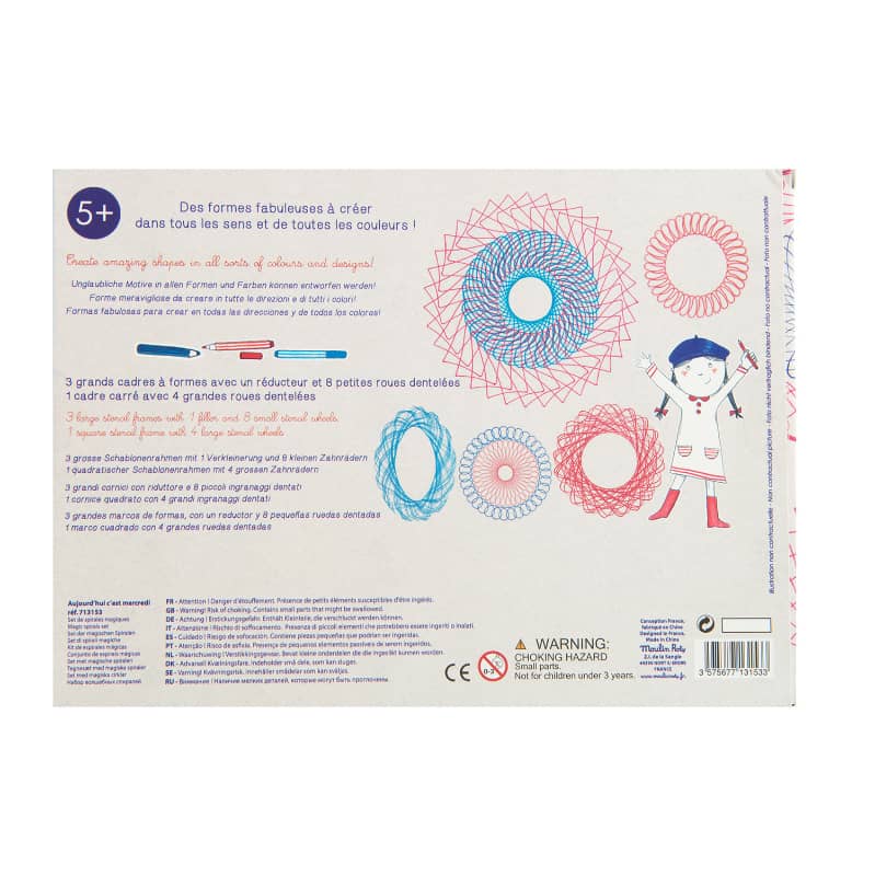 Product packaging with colorful designs and text on a white background