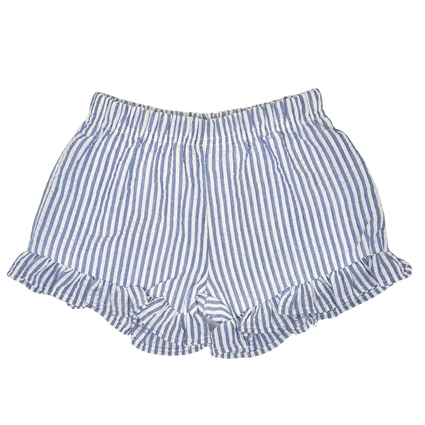 Blue and white striped shorts on a white background