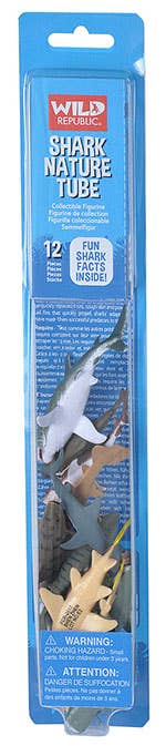 Shark Nature Tube packaging with shark figures on a blue background