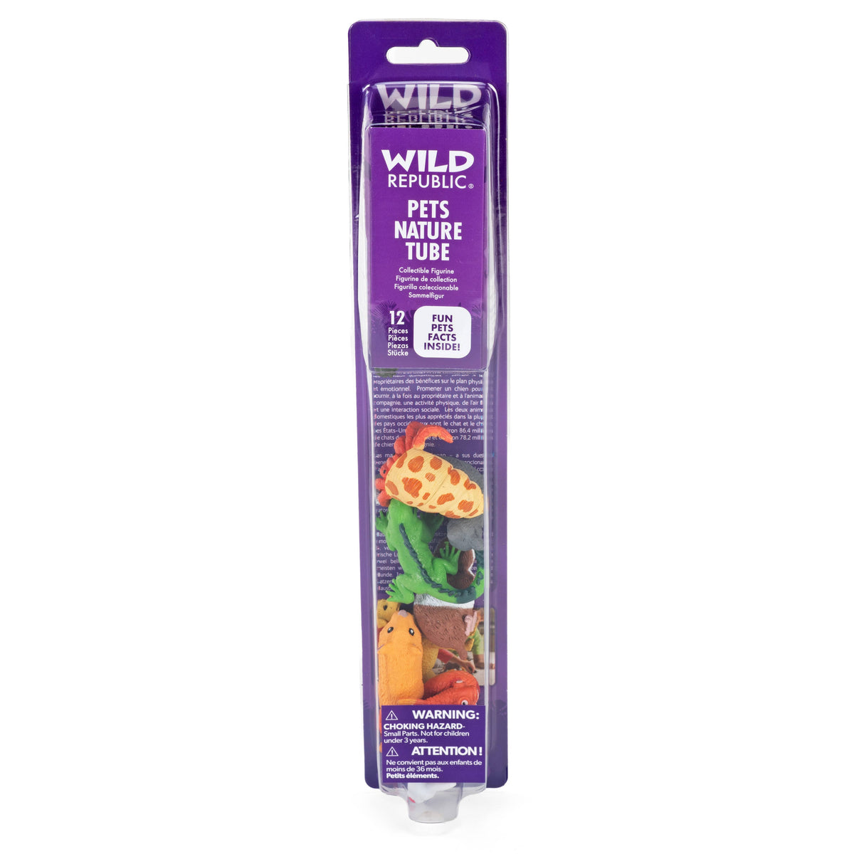 Wild Republic Pets Nature Tube pet toy in its original purple packaging, featuring a hanging tab and a clear bottom seal.