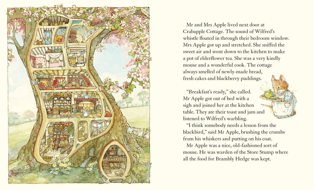 Illustrated interior of a cottage with detailed rooms and text on a white background