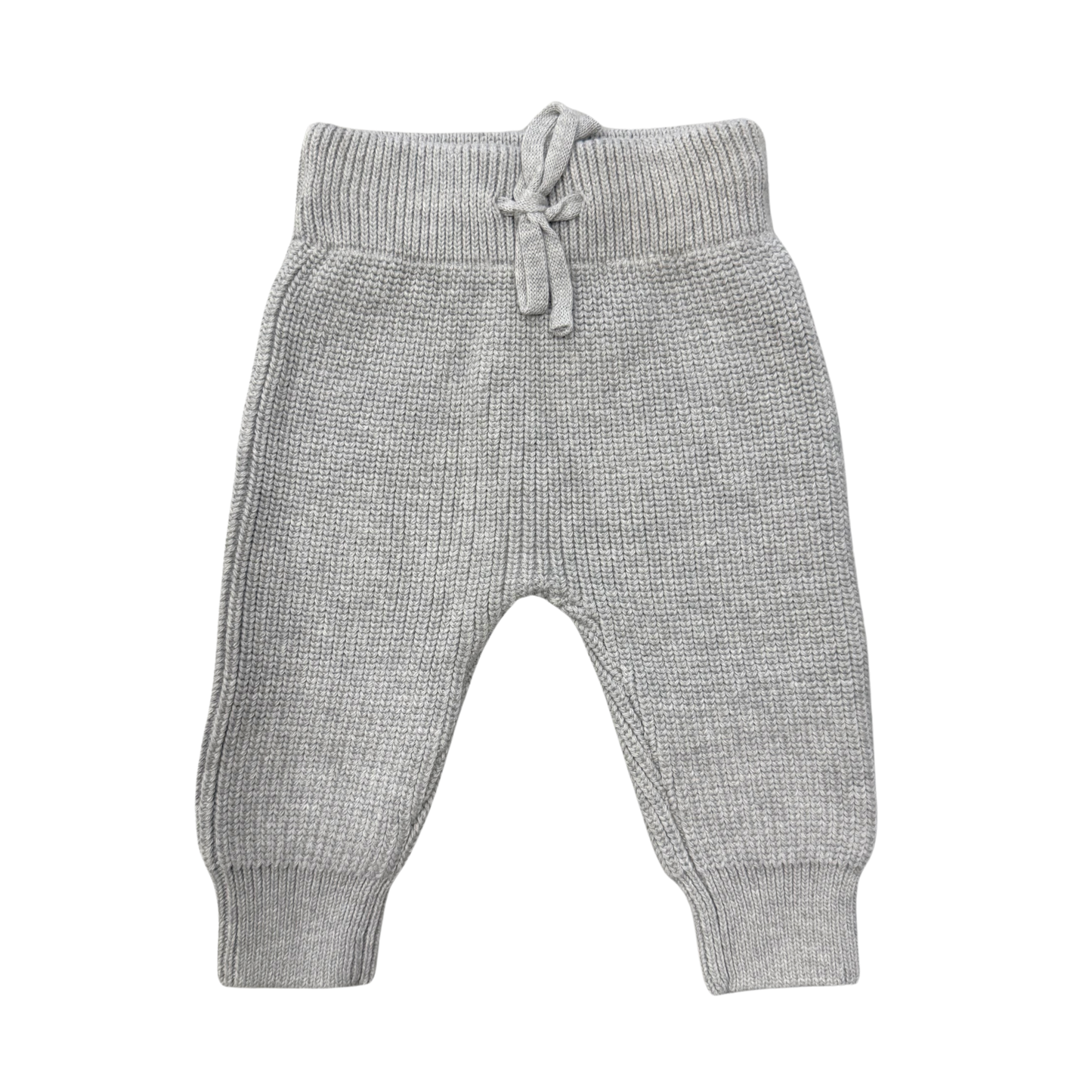 Gray baby pants with a drawstring on a white background