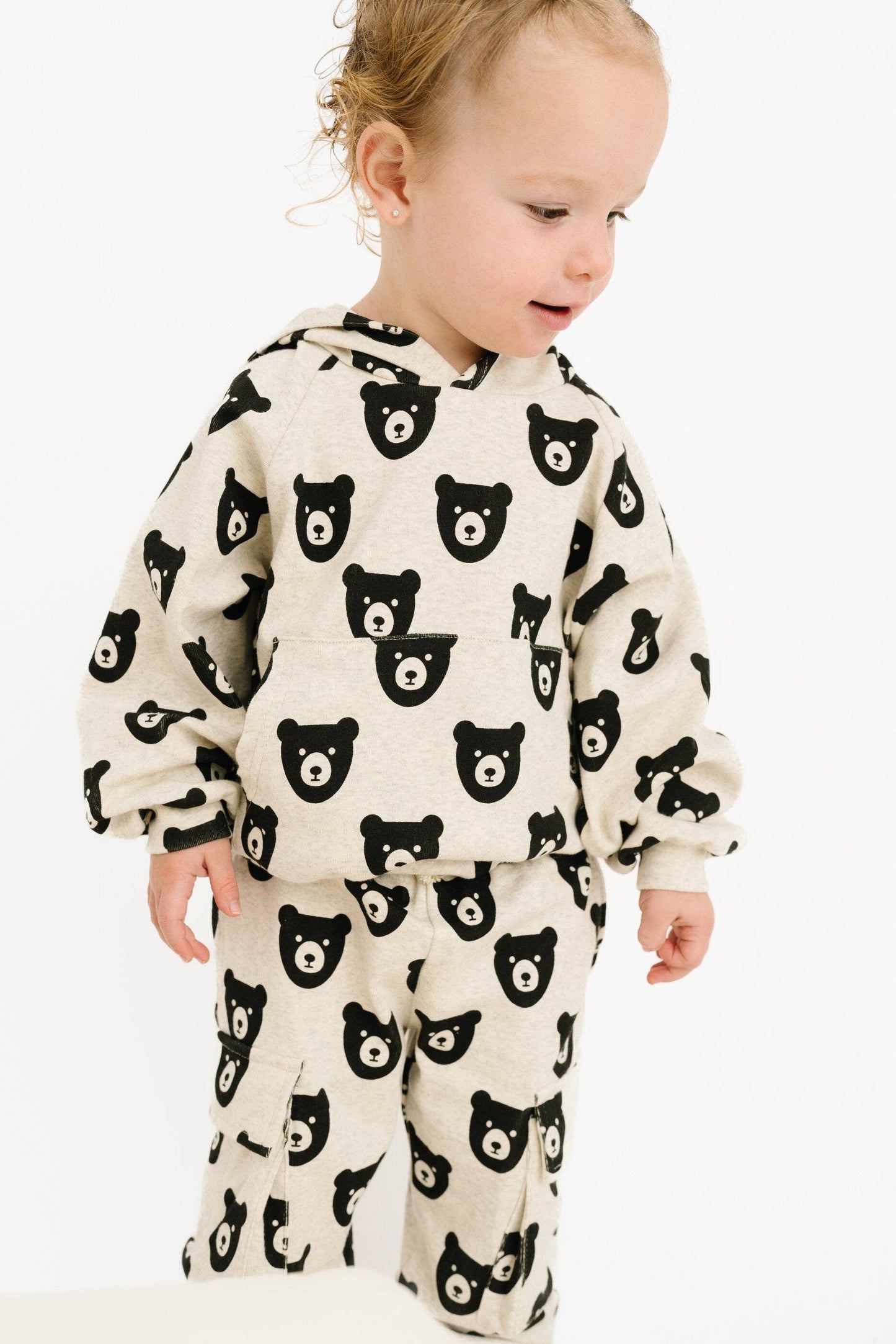 Oatmeal Bear Cargo Hoodie Set