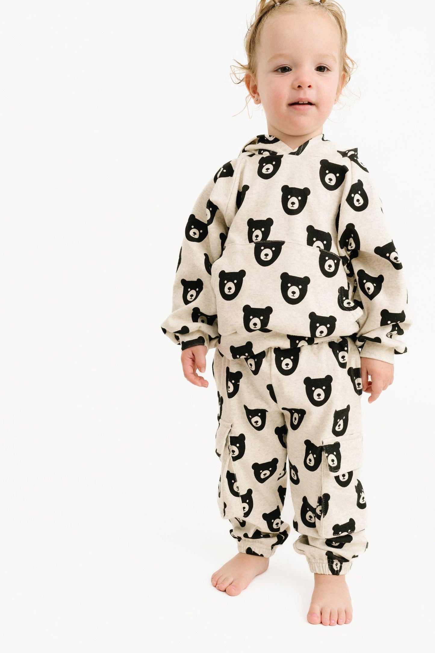 Oatmeal Bear Cargo Hoodie Set