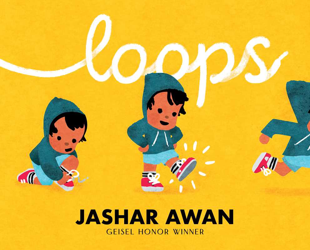 Book cover of 'loops' by Jashar Awan with illustrations of children on a yellow background.
