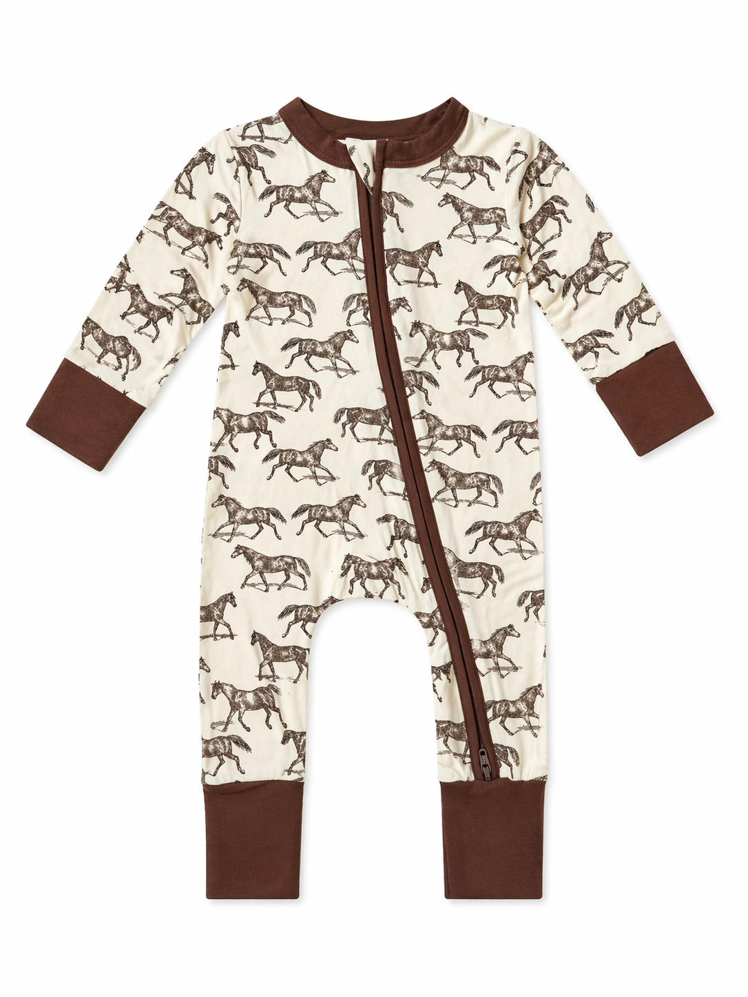 Baby onesie with horse pattern on a white background