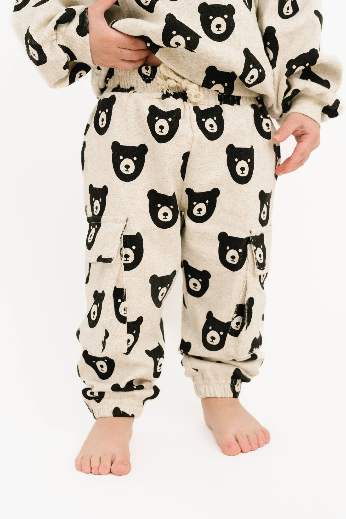 Oatmeal Bear Cargo Hoodie Set