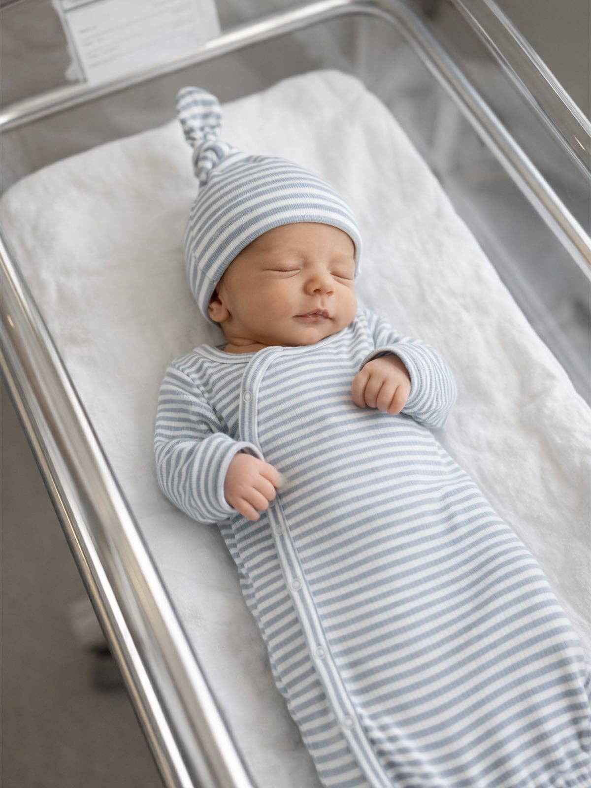 Dusty Blue Stripe Ribbed Newborn Gown