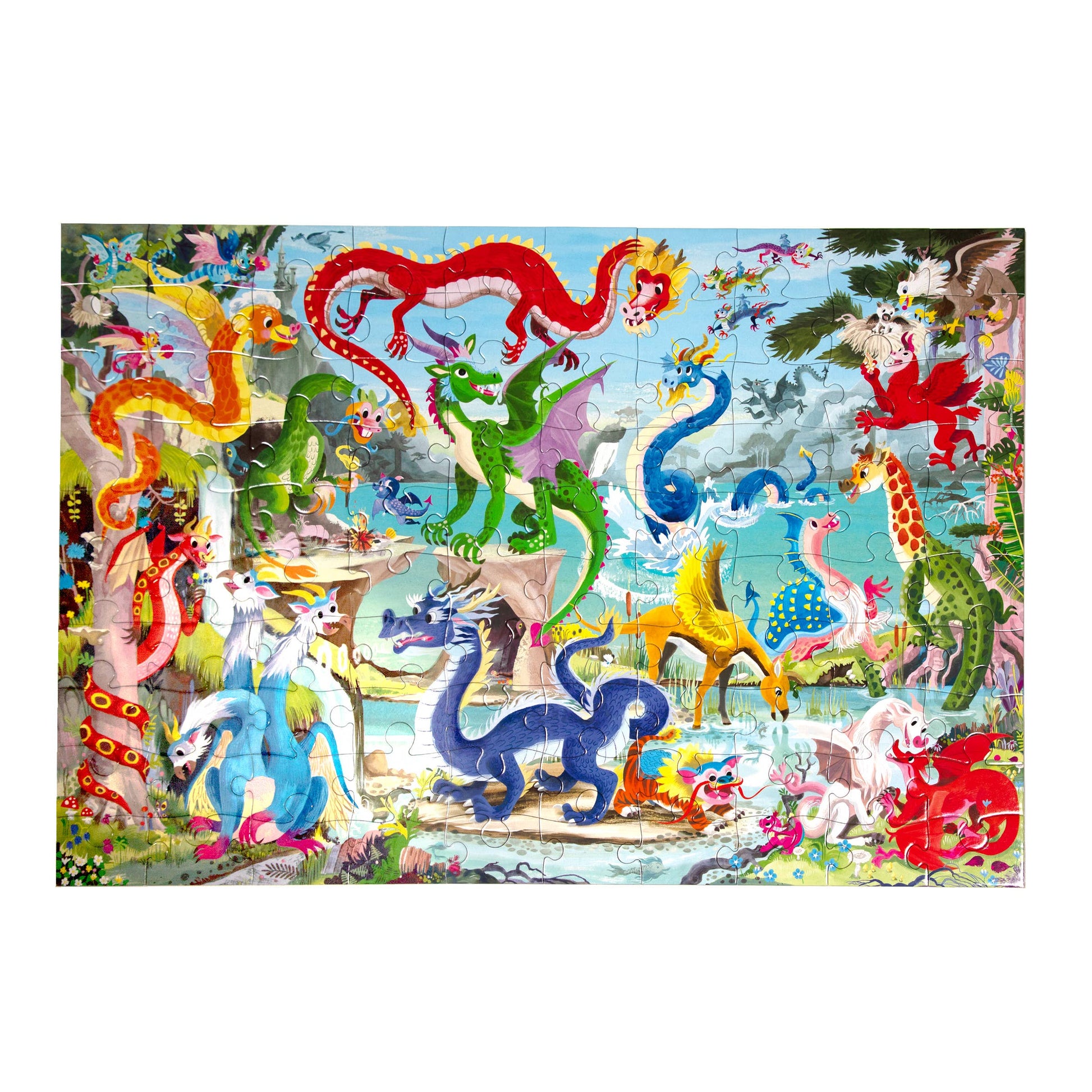 Colorful dragon-themed puzzle on a white background
