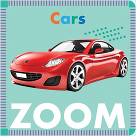 Red car on a light blue background with 'Cars Zoom' text