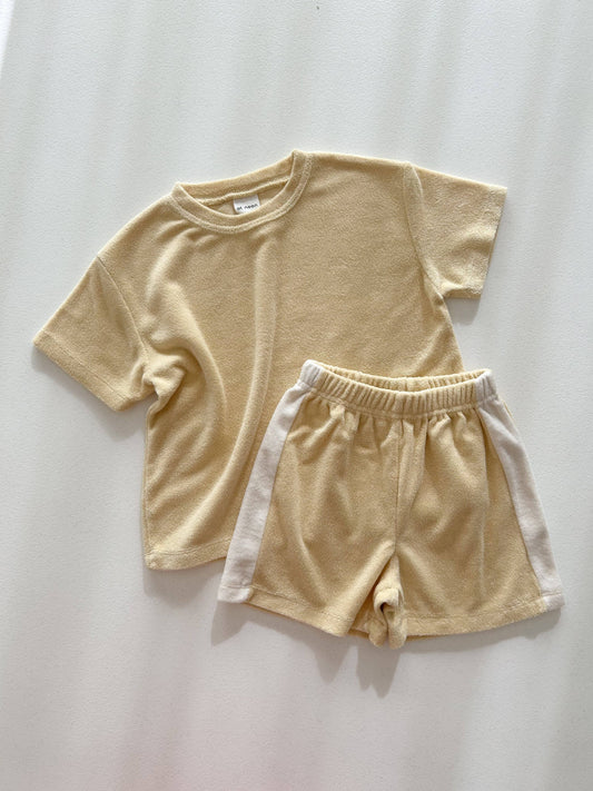 Butter Yellow Terry Cloth Short Sleeve Top and Shorts Set
