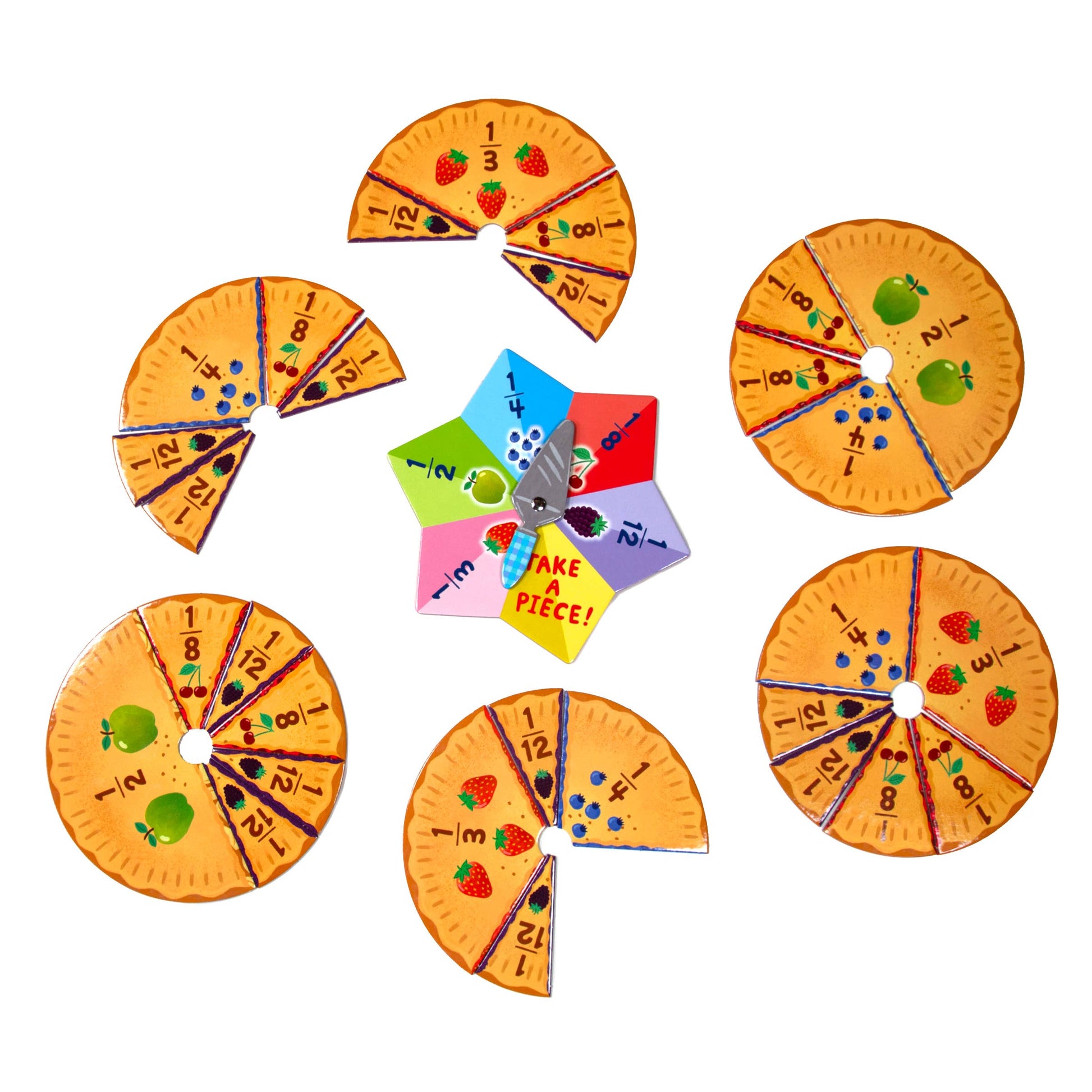 Colorful pie-shaped pieces with numbers and a central piece labeled 'Take a Piece!' on a white background