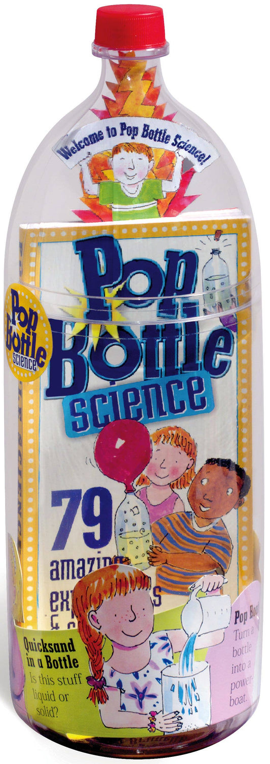 Pop Bottle Science experiment kit with colorful label featuring children and a red cap.