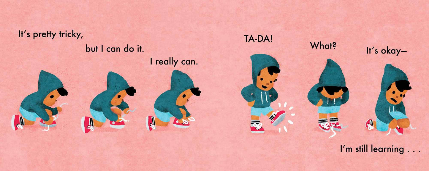 Illustration of a child in a hoodie with text on a pink background