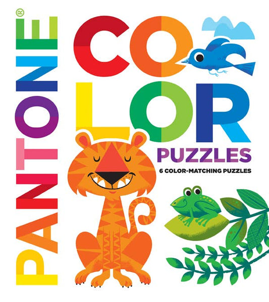 Pantone Color Puzzles book cover with colorful text and animal illustrations.