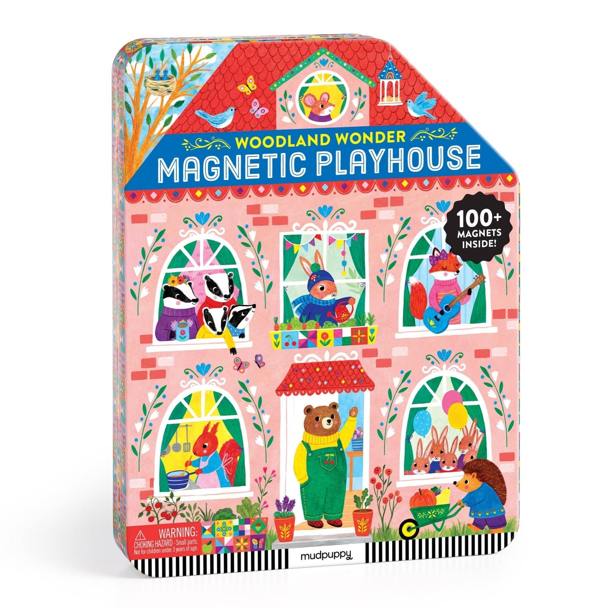 Woodland Wonder Magnetic Playhouse packaging with colorful design and magnetic figures on a white background