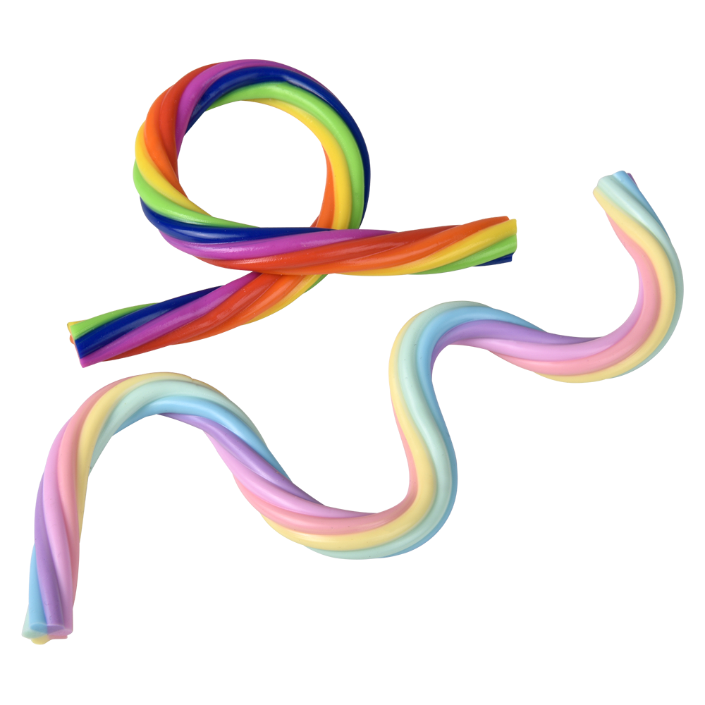Colorful licorice candy coil toys on a white background