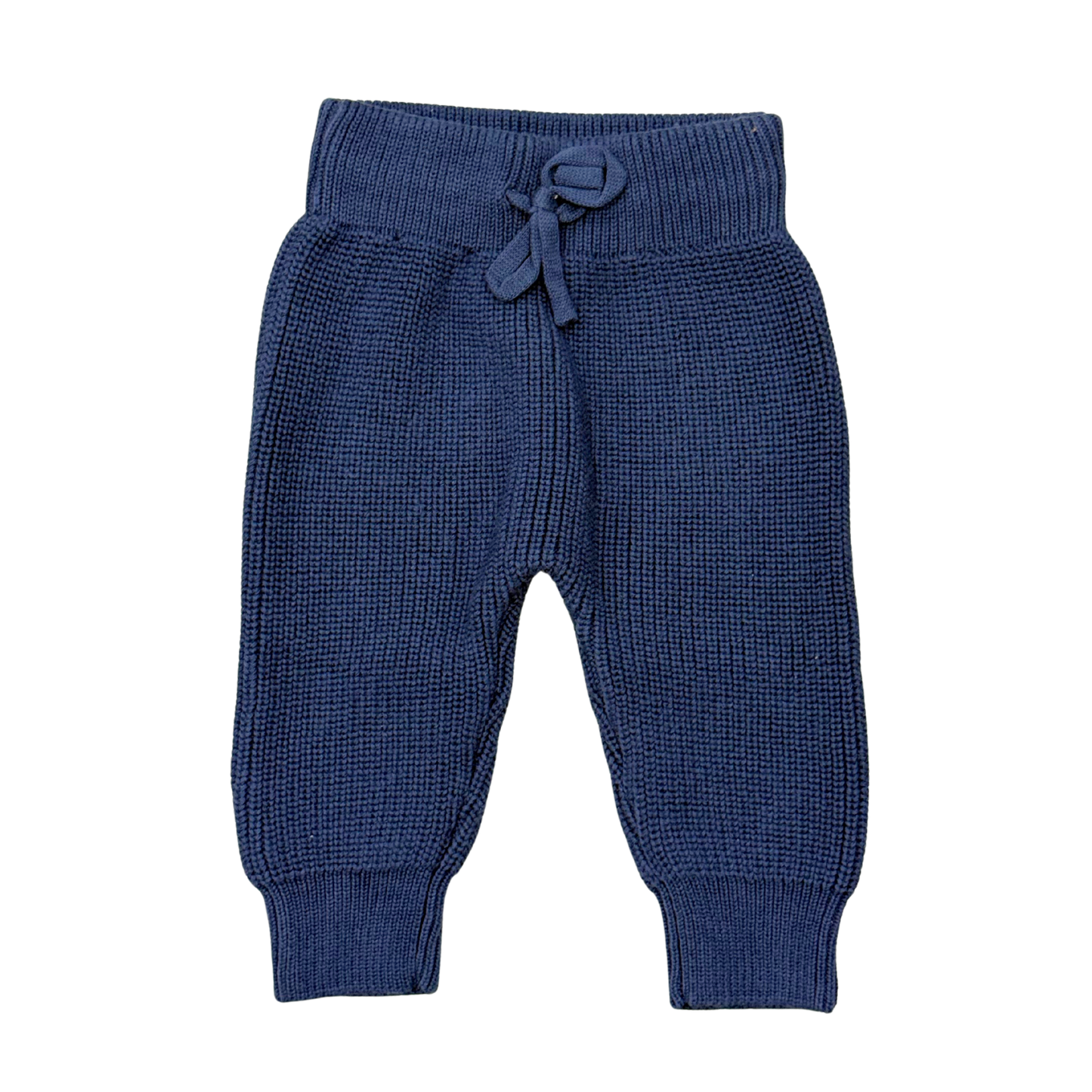 Blue baby pants with a drawstring on a white background