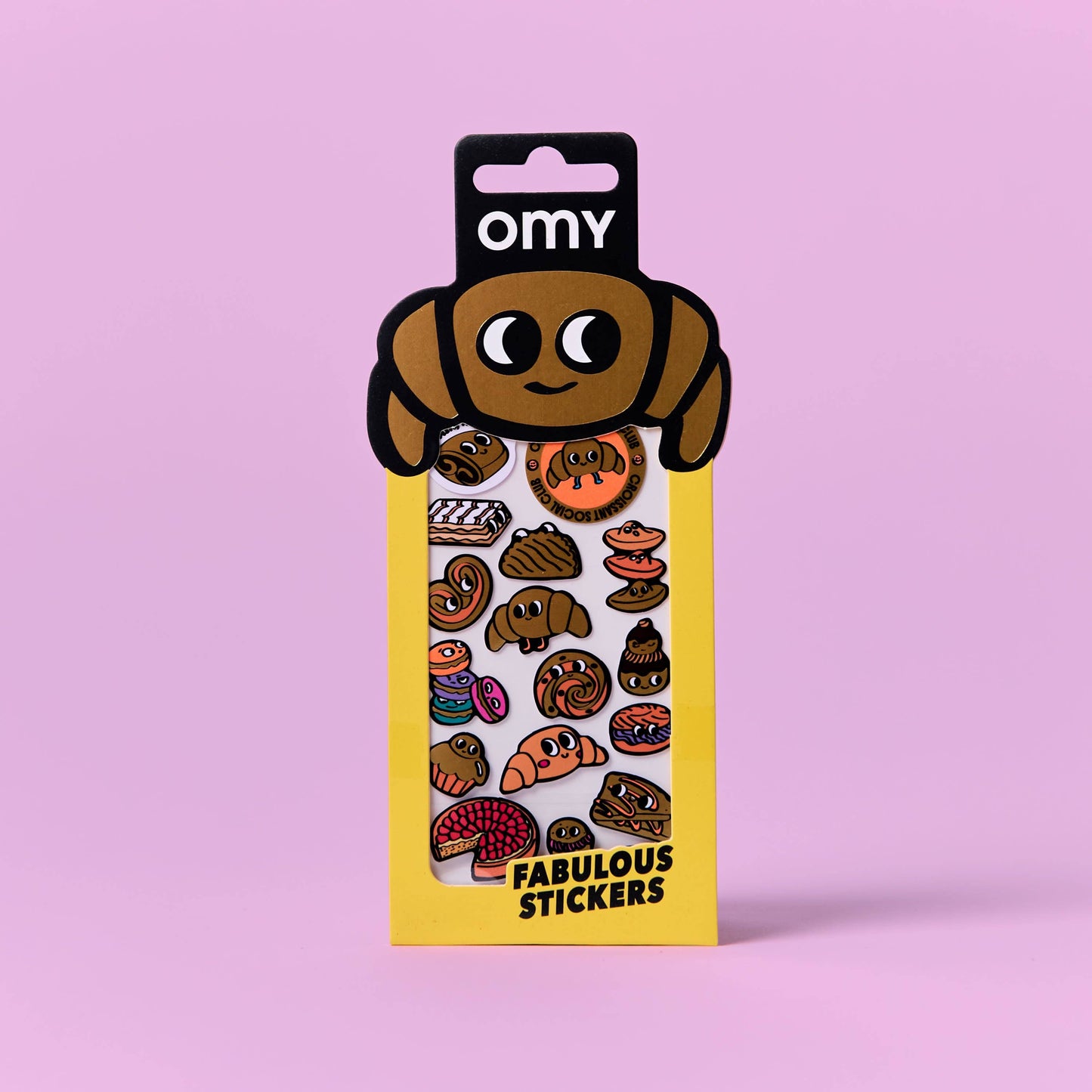 Pack of stickers with various illustrations on a pink background