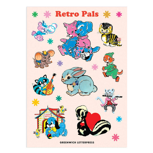 Retro Pals Sticker Sheet – Cute & Retro Die-Cut Animals