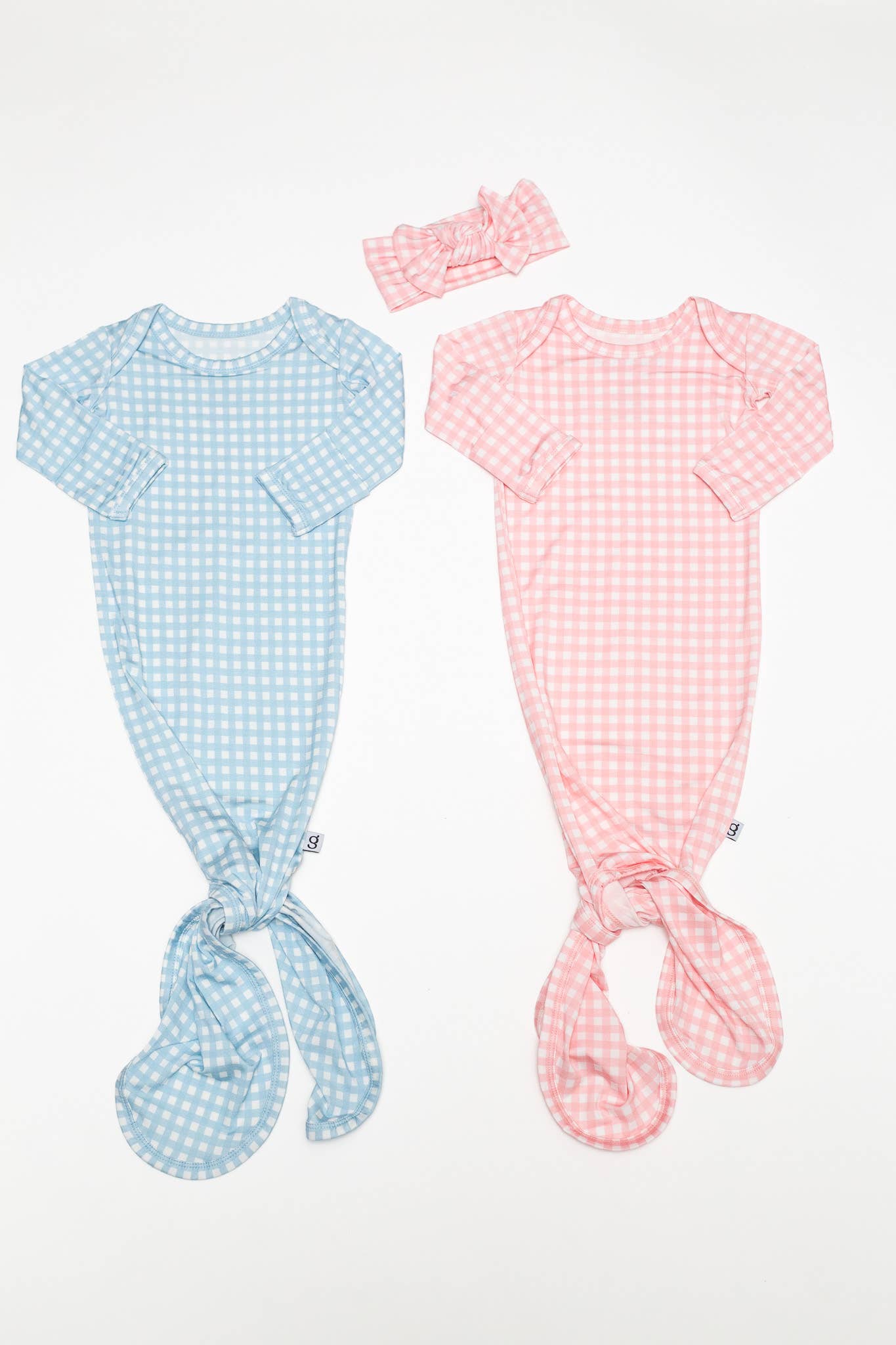 Blue Gingham Knotted Infant Gown