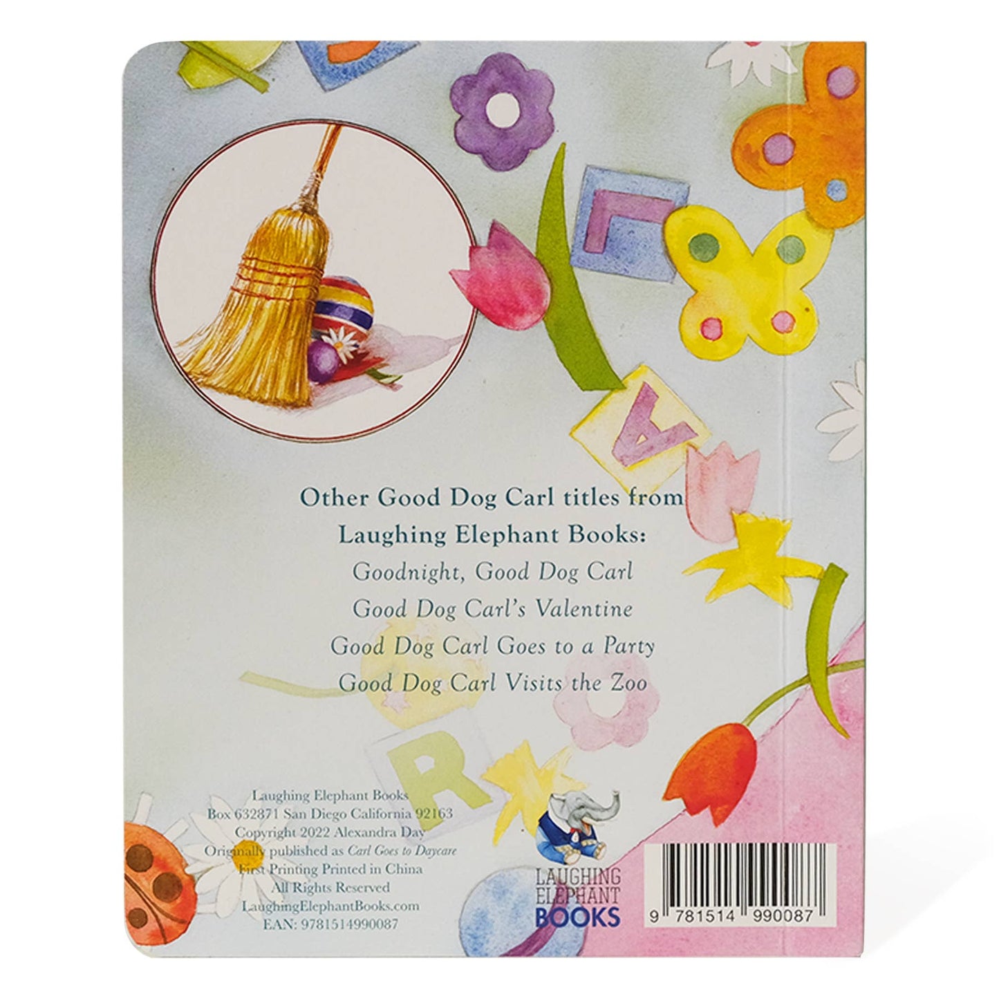 Back cover of a children's book with colorful illustrations and text about other books in the series.