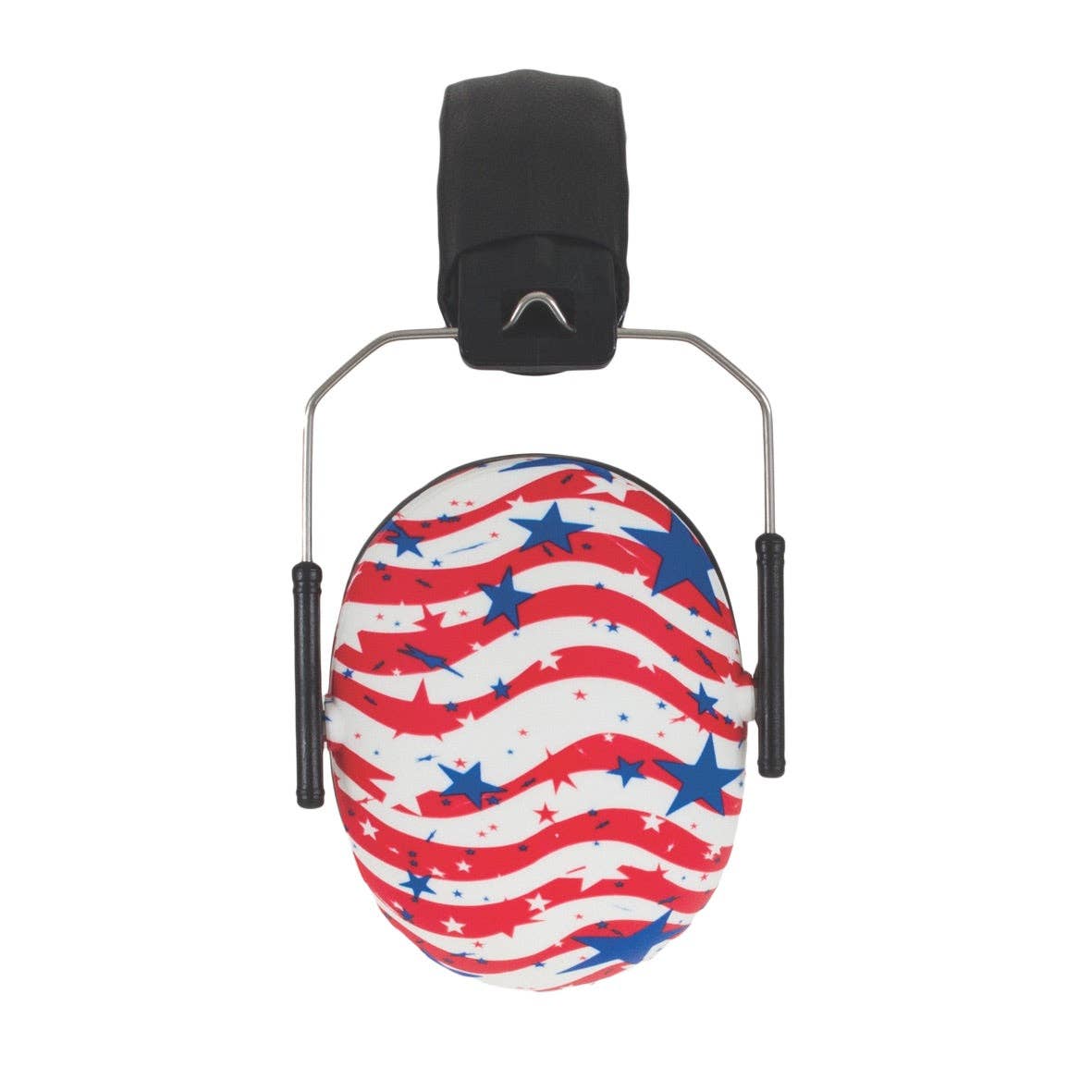 Earmuff with American flag design on a white background