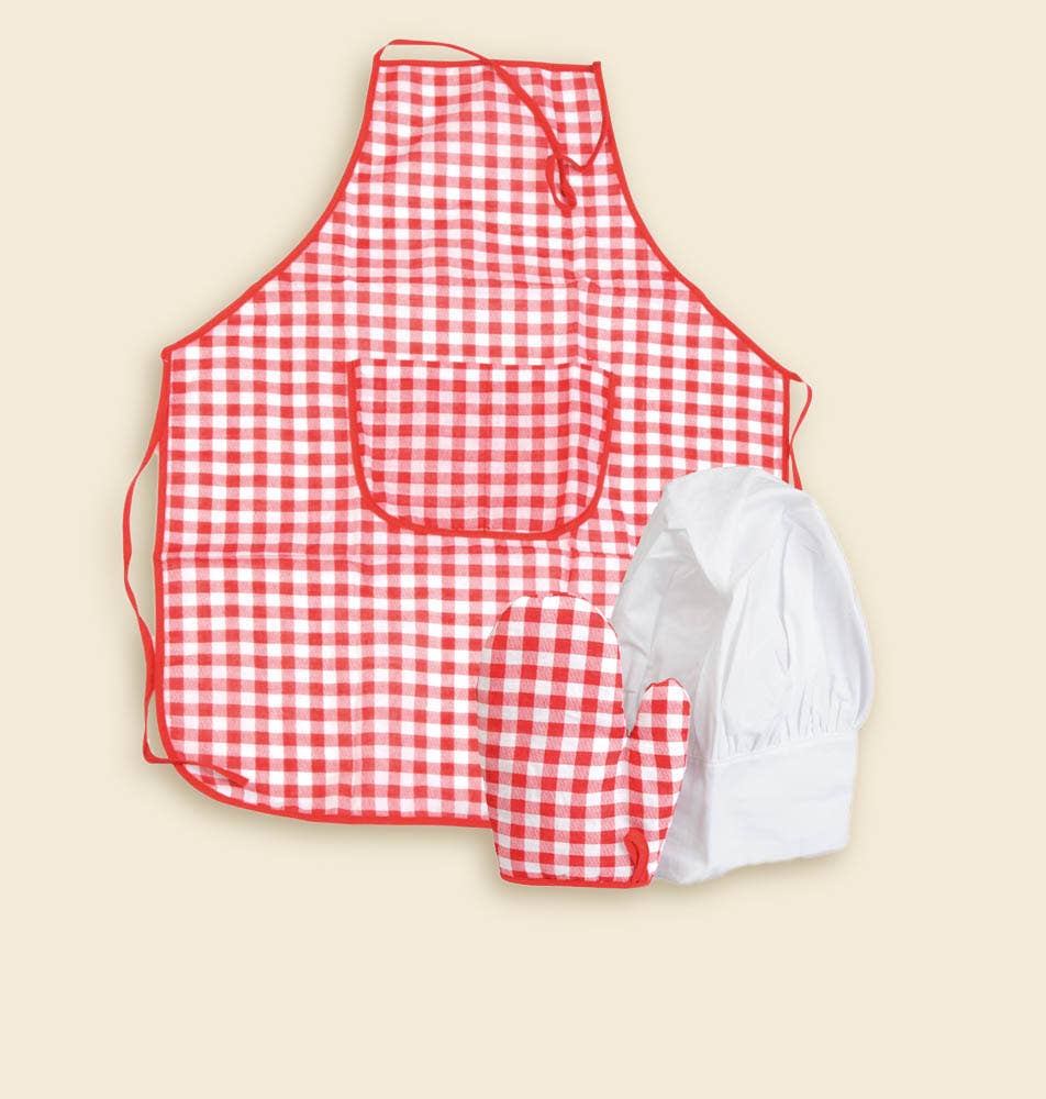 Red and white checkered apron on a beige background