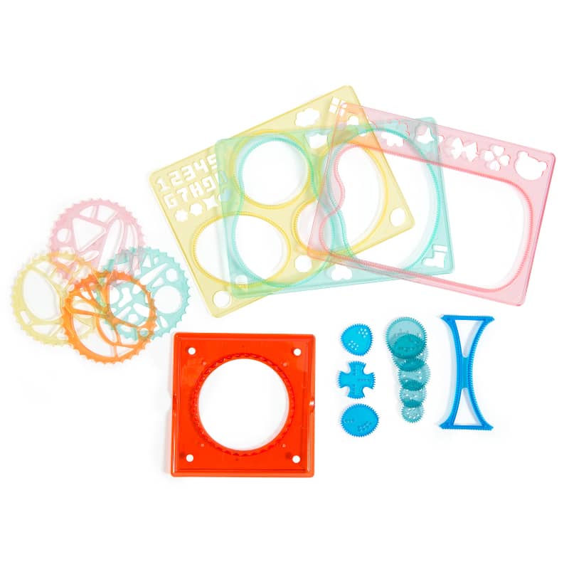 Set of colorful plastic templates and shapes on a white background