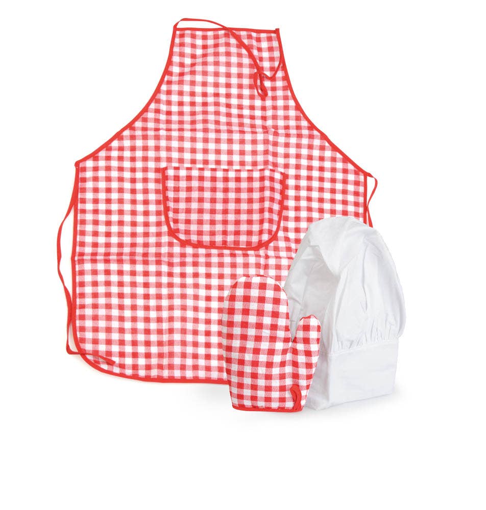 Red and white checkered apron on a white background