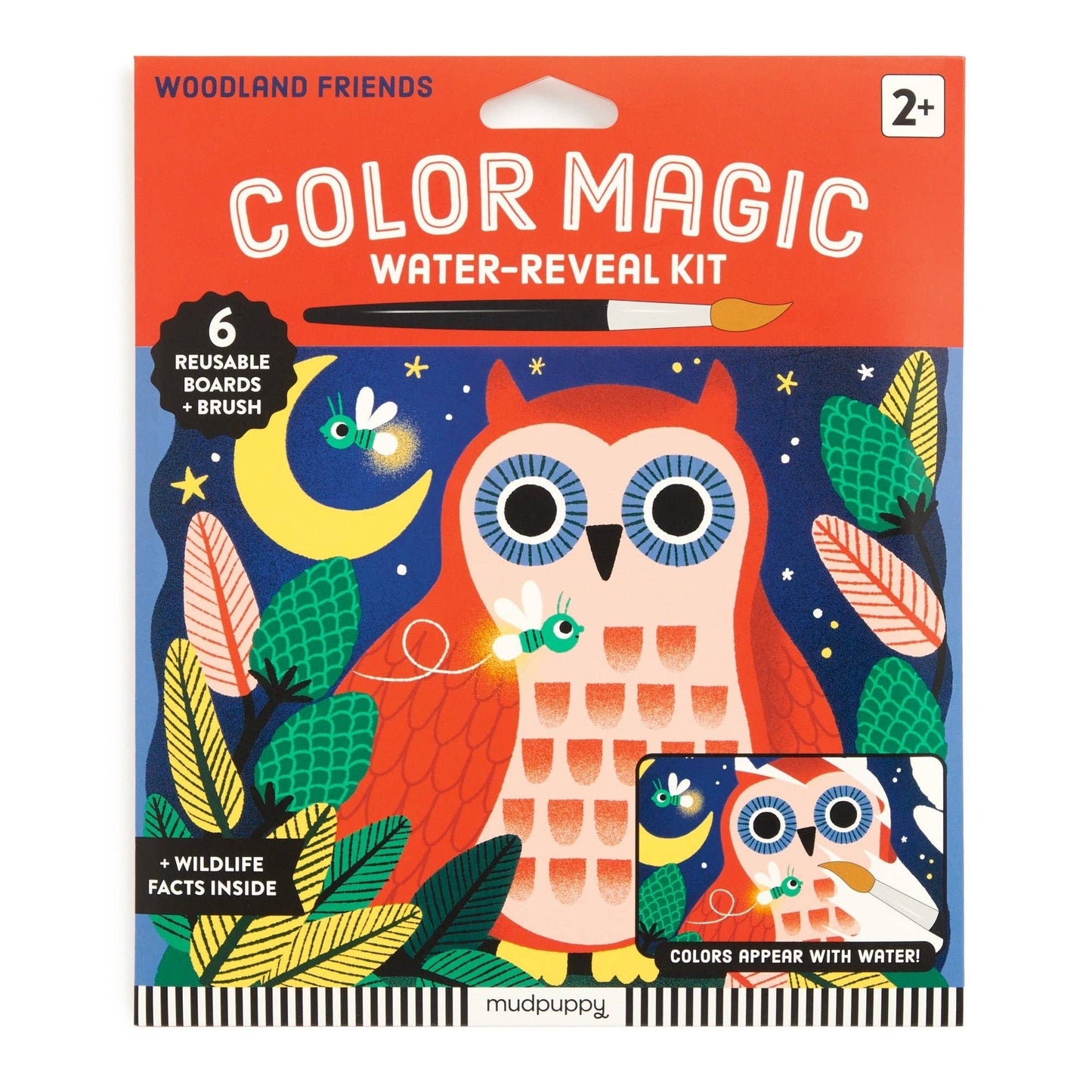 Color Magic water-reveal kit packaging with an owl design on a white background