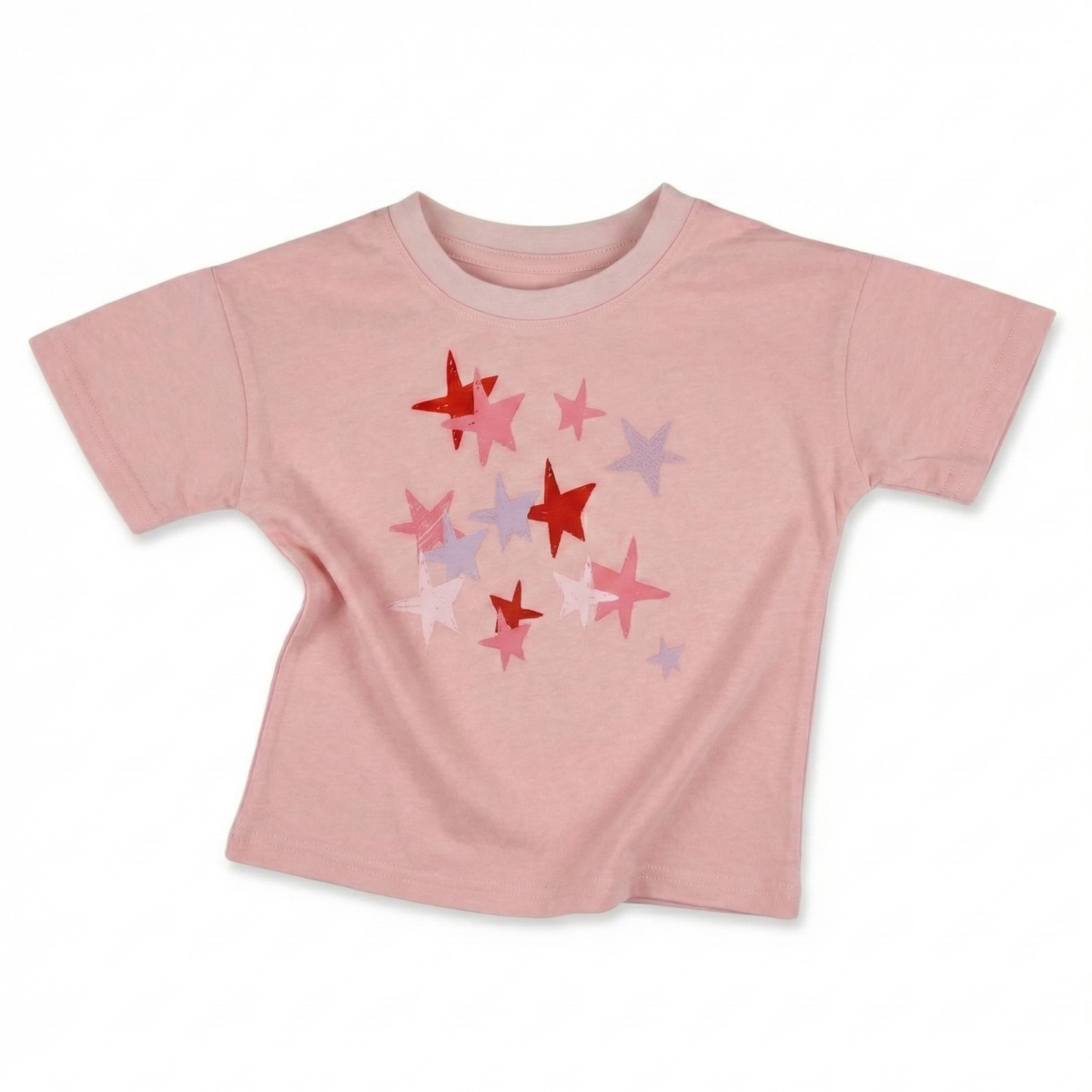 Pink t-shirt with star pattern on a white background