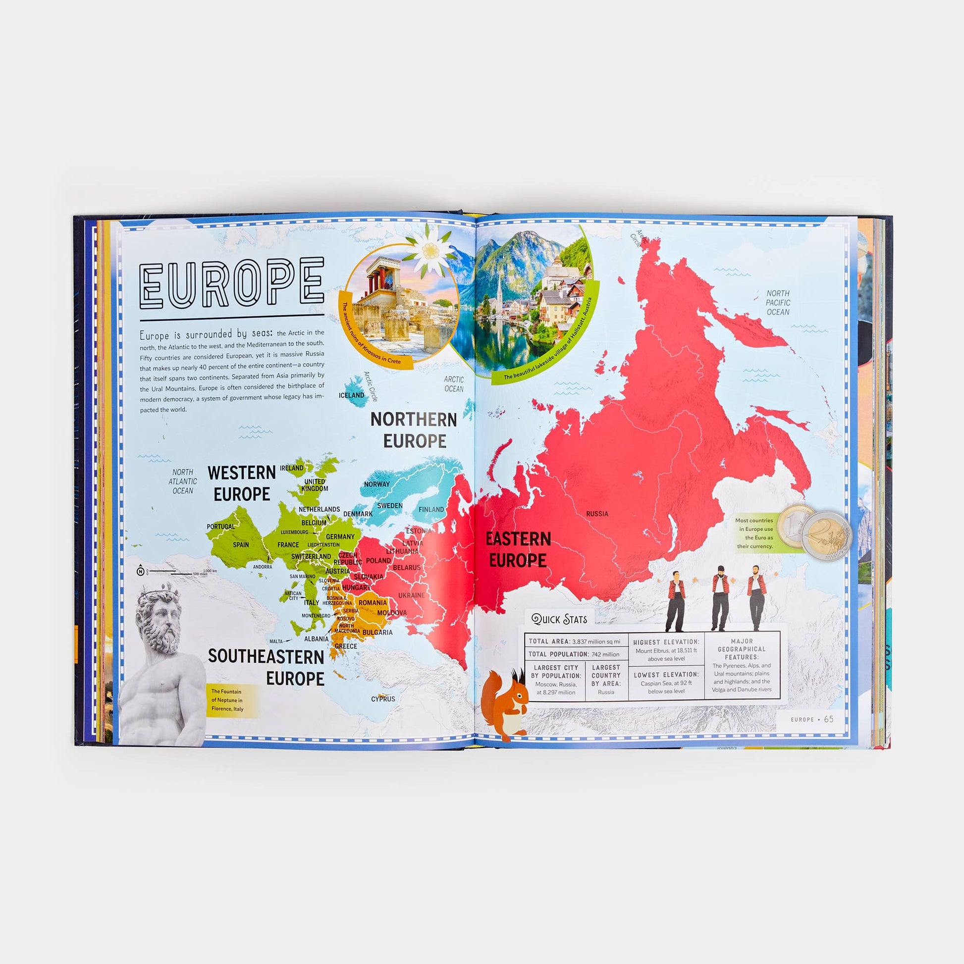 Open book showing a map of Europe with color-coded regions on a white background