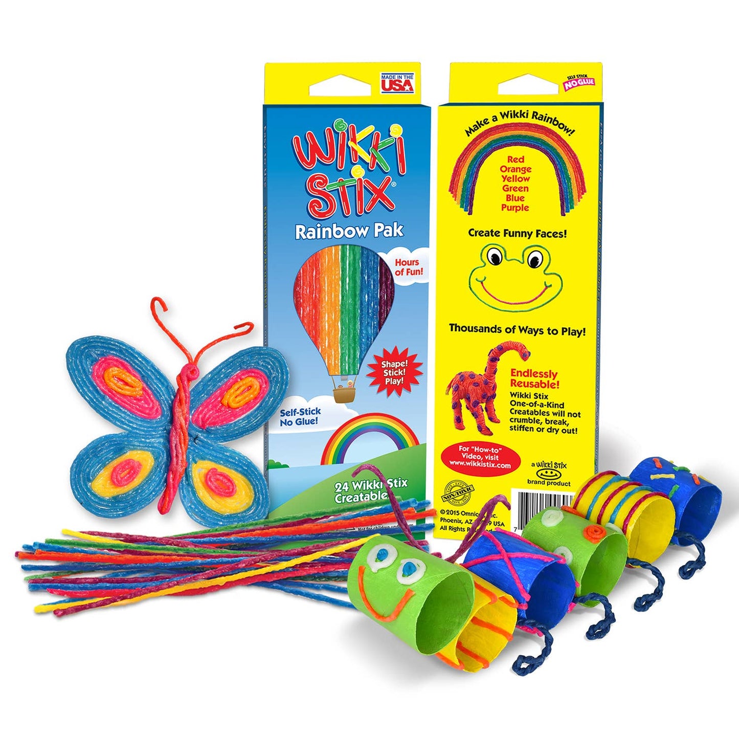 Wikki Stix Rainbow Pak with colorful sticks and packaging on a white background