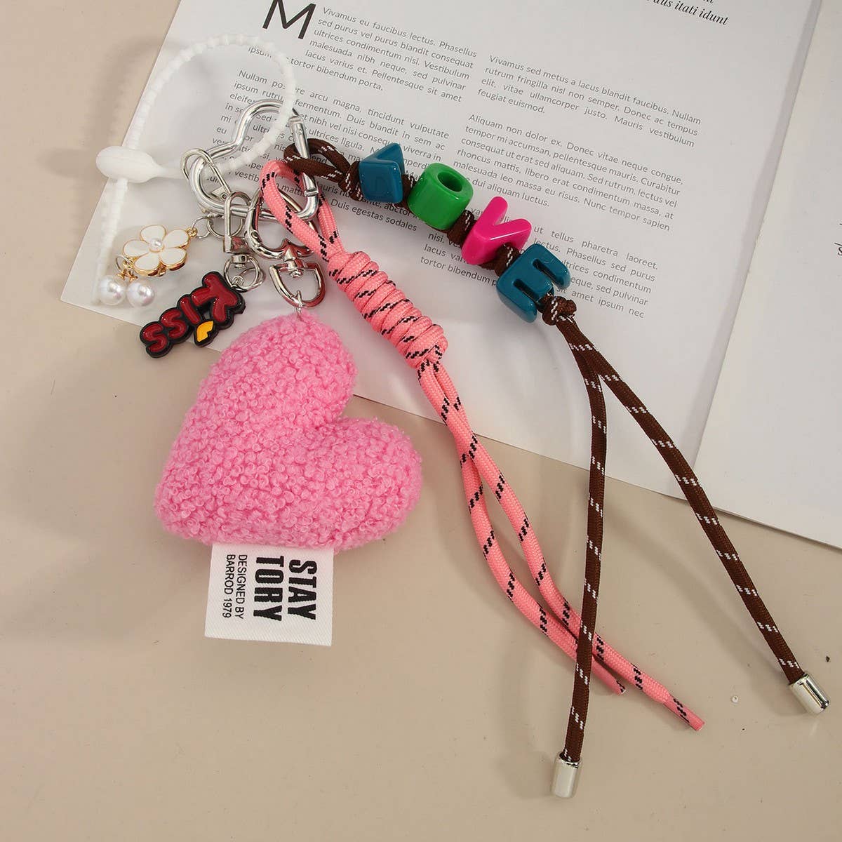 Pink Plush Heart LOVE Bag Charm