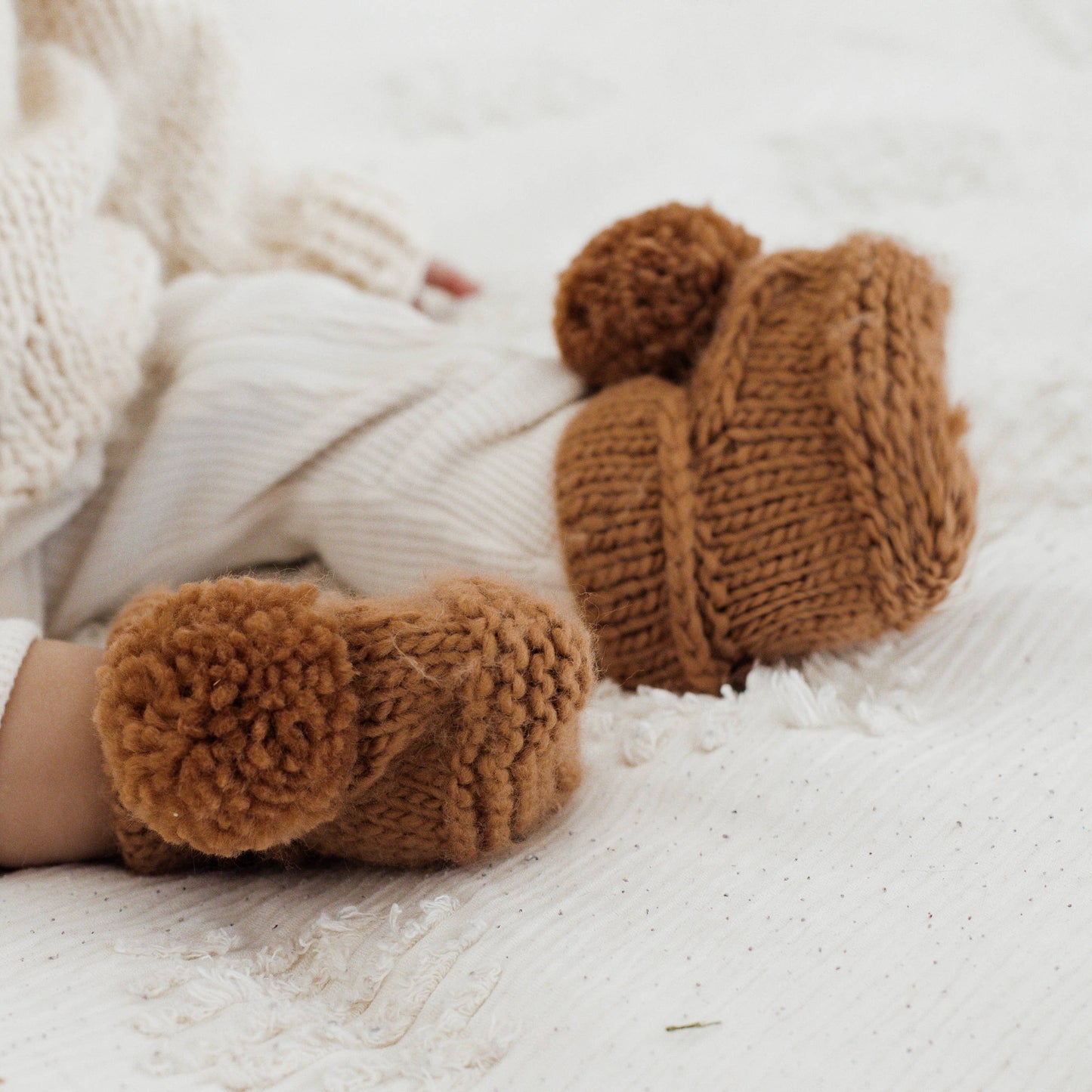 Garter Stitch Baby Booties with Pom Poms