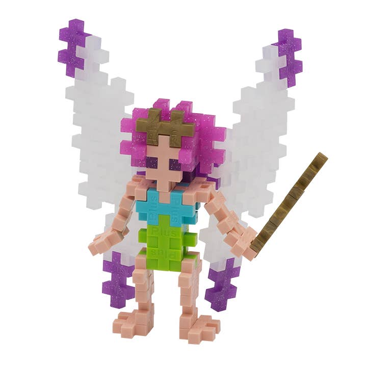Puzzle fairy figure with purple hair and fairy wings on a white background