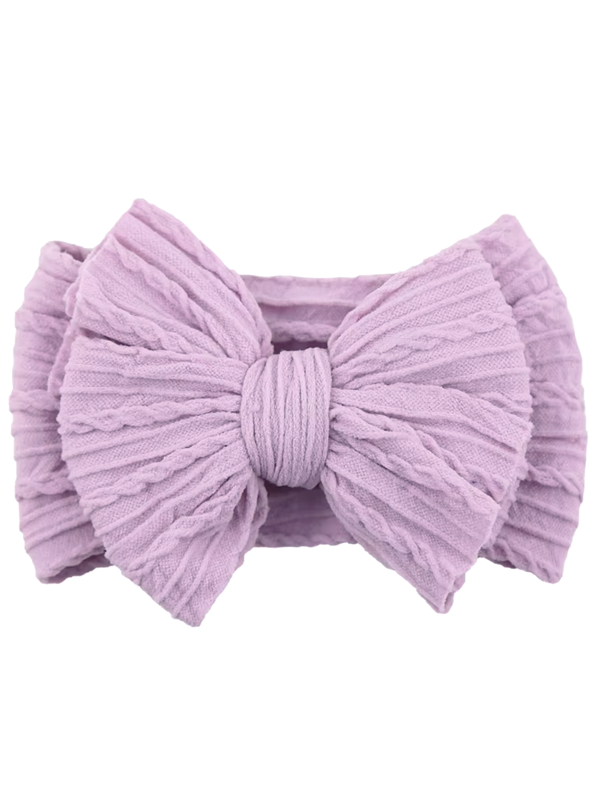 Purple textured bow headband on a white background
