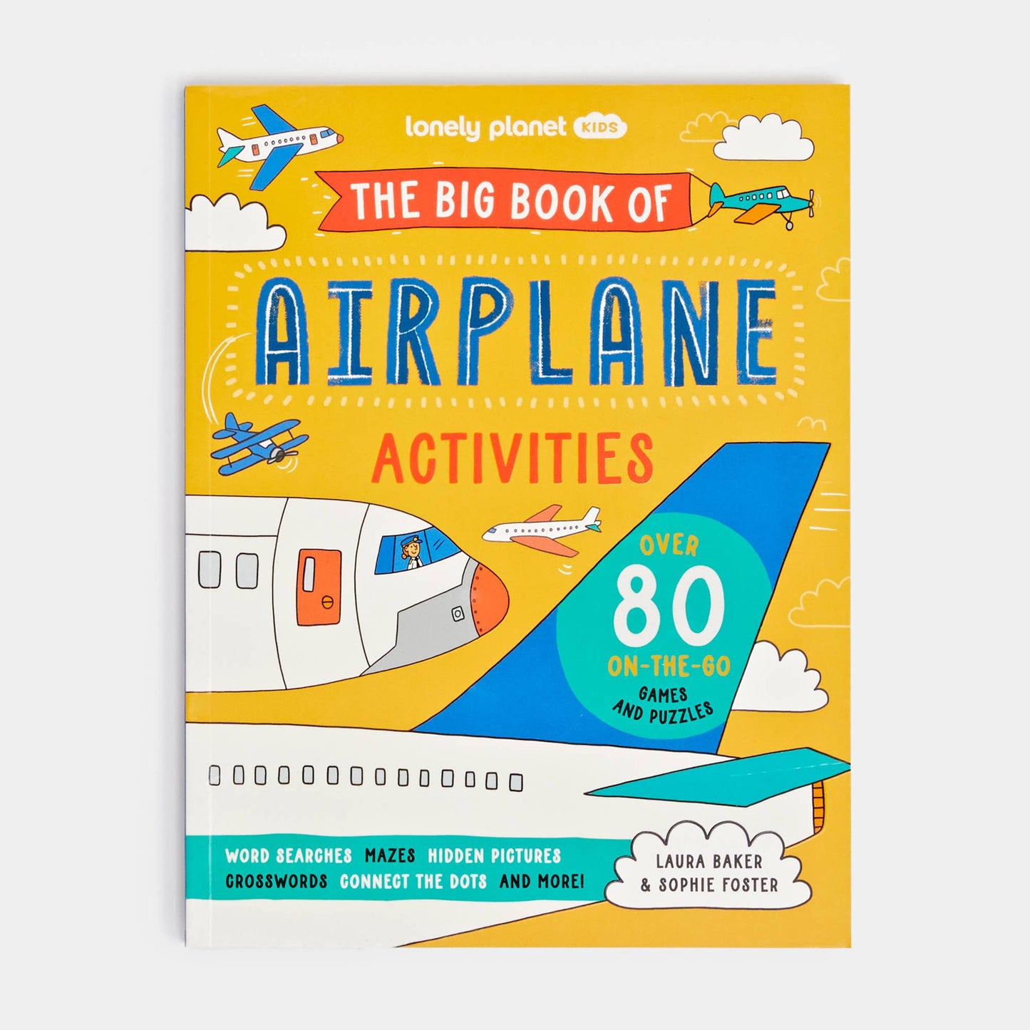 Book cover of 'The Big Book of Airplane Activities' by Lonely Planet Kids on a yellow background.
