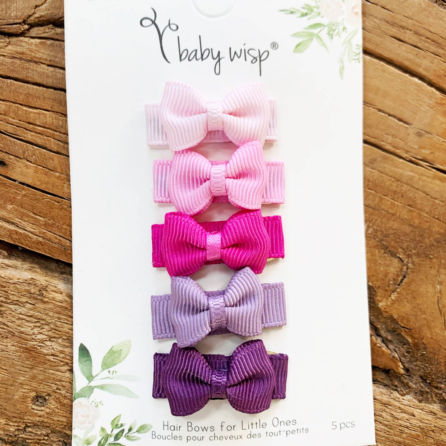 Purple Tulips- 5 Tiny Tuxedo Bows on Snap Clips