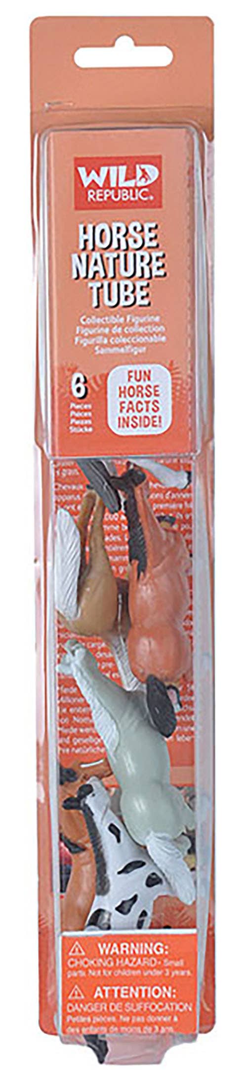 Wild Republic horse nature tube packaging with illustrations of horses on an orange background
