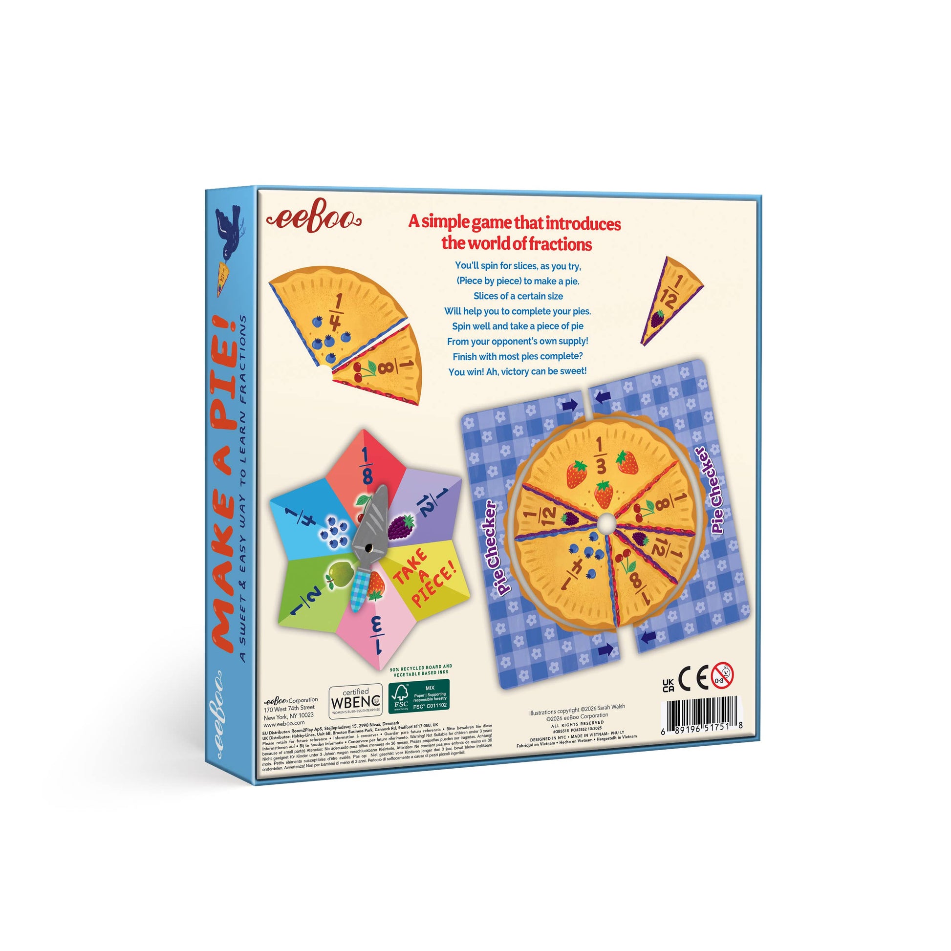 Box of 'Make a Pie' educational game by eeBoo on a white background