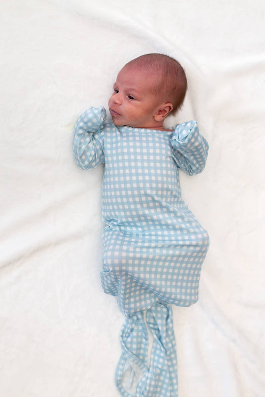 Blue Gingham Knotted Infant Gown