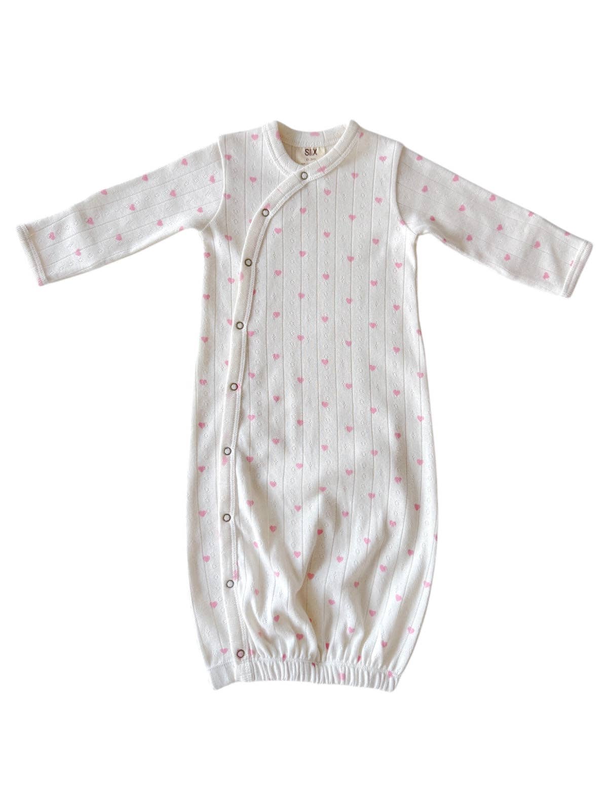 White with Pink Heart Organic Pointelle Gown