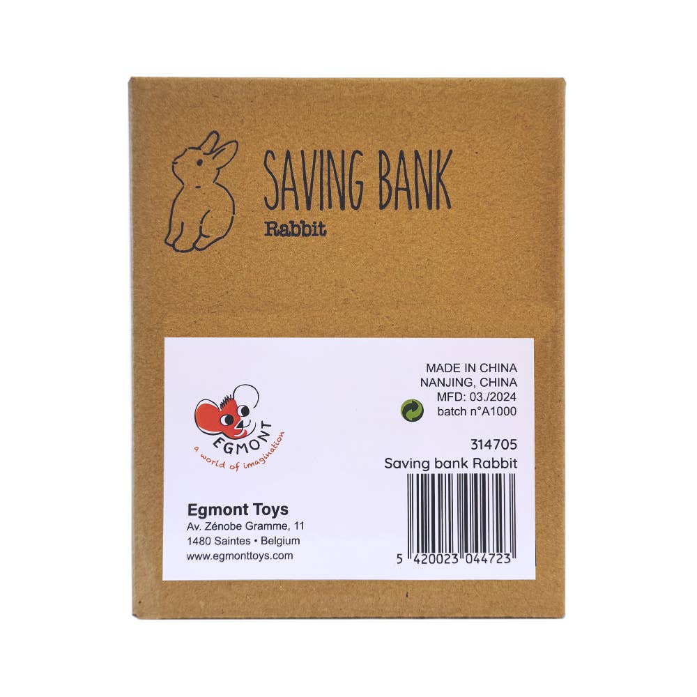 Egmont Toys rabbit-themed saving bank packaging on a white background